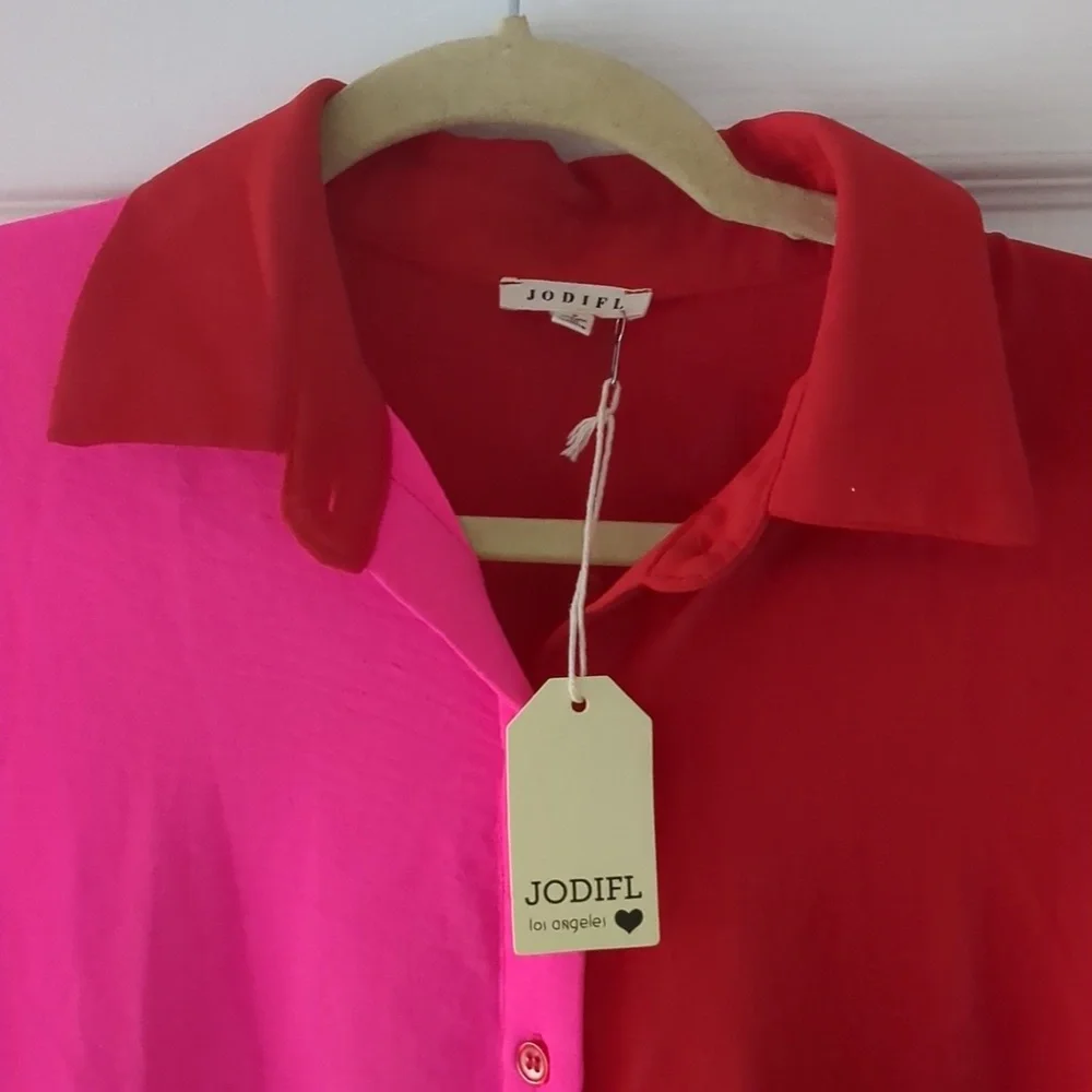 Neon Pink and Red Button-Up Dress | Small | NWT - Picture 2 of 8